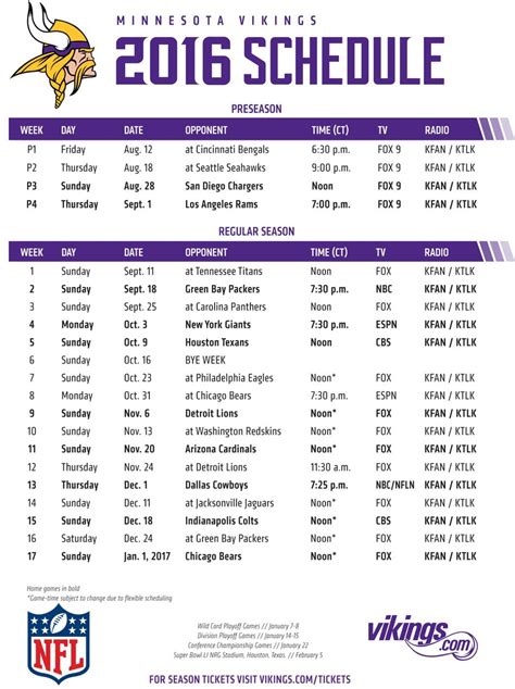 mn vikings schedules and standings